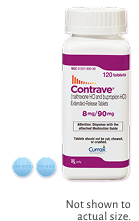 CONTRAVE® (naltrexone HCl/bupropion HCl) and tablets. Not shown to actual size